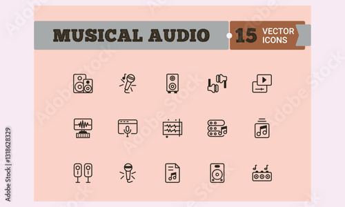 Best Creative Vector Musical Audio Icon set design & Modern Music & Sound Icons – High-Quality Vector Set for Creatives Versatile Musical Audio Icons – Enhance Your Sound-Related Designs