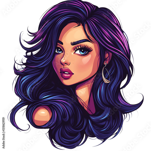 Atemoya Cartoon Style Background Icon with Woman with Long Hair and Blue Eyes Isolated on Transparent Background