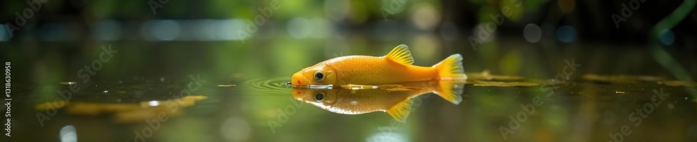 Small yellow belly exposed partially submerged in murky water, wetland, vegetation Small yellow belly exposed partially submerged in murky water, wetland, vegetation
