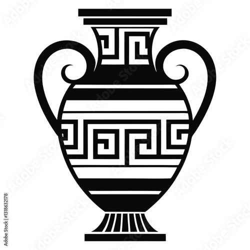 A black and white line art illustration of an ancient Greek amphora vase, centered on a white background 