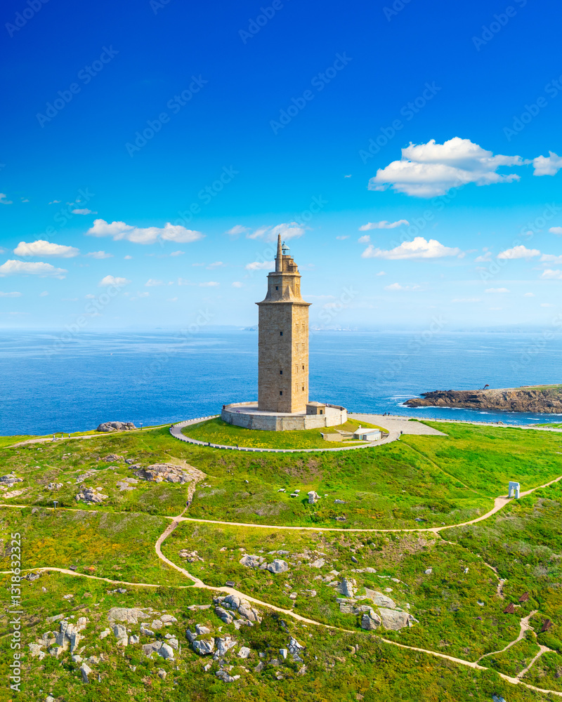 View of the Tower of Hercules, A Coruna, Galicia, Spain