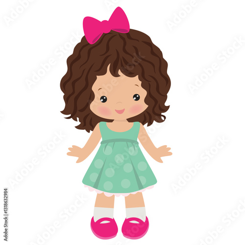 Cute little summer girl vector cartoon illustration