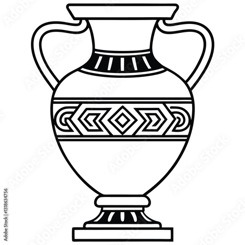 A black and white line art illustration of an ancient Greek amphora vase, centered on a white background 