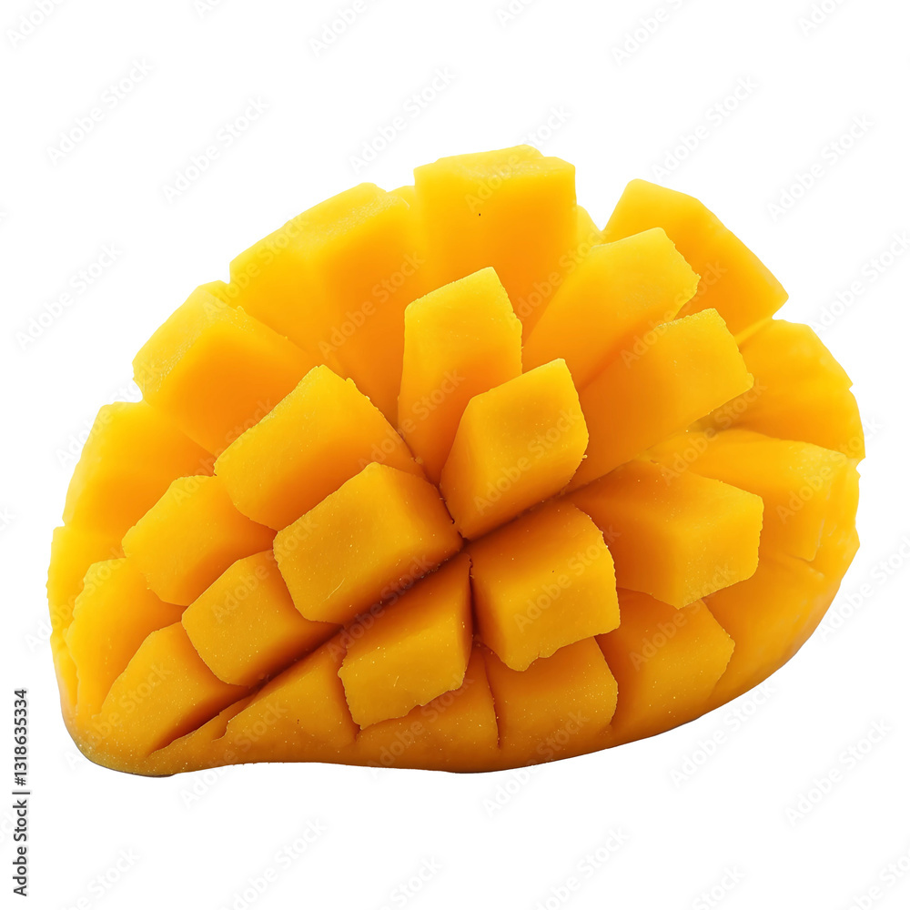 Fresh mango with cut cubes isolated on white or transparent png, showcasing vibrant yellow fruit with a clean, detailed texture, perfect for food-related projects. Fresh mango with cut cubes isolated on white or transparent png, showcasing vibrant yellow fruit with a clean, detailed texture, perfect for food-related projects.