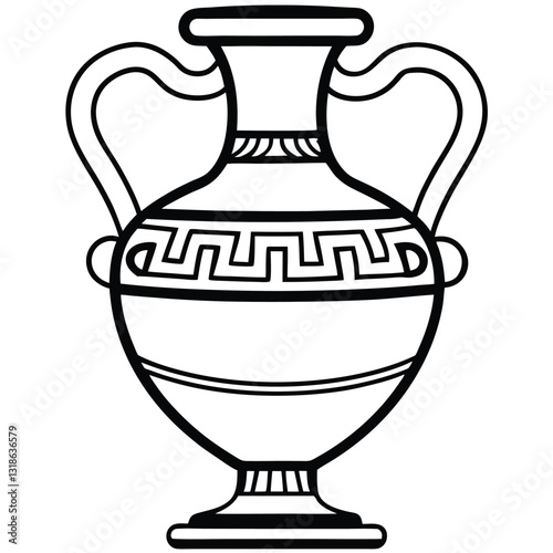 A black and white line art illustration of an ancient Greek amphora vase, centered on a white background 