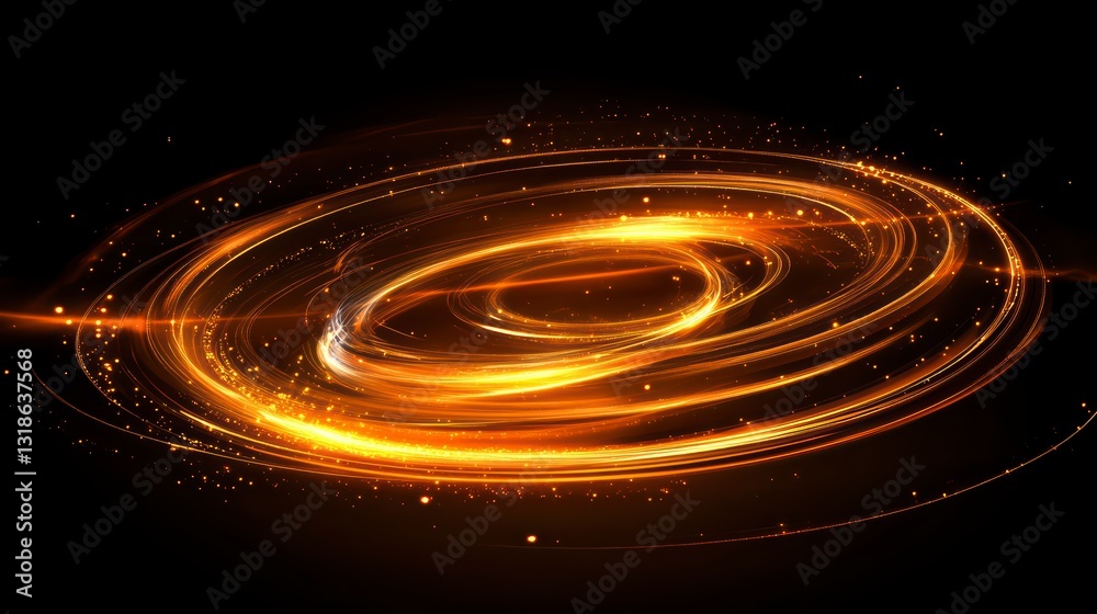 Obraz premium Golden Swirl: Dynamic, swirling golden light trails create a sense of energy and motion against a dark backdrop.