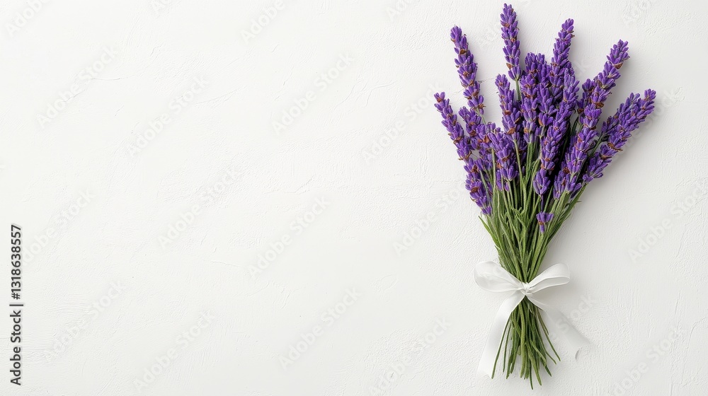 Naklejka premium Purple Lavender Bouquet On White Textured Background