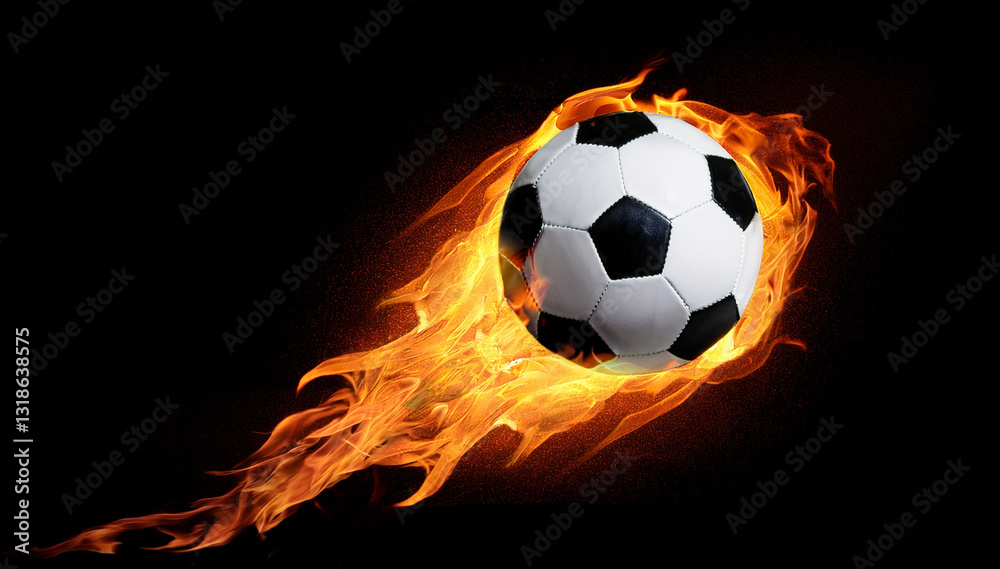 Fototapeta premium ballon de foot en flamme sur un fond noir