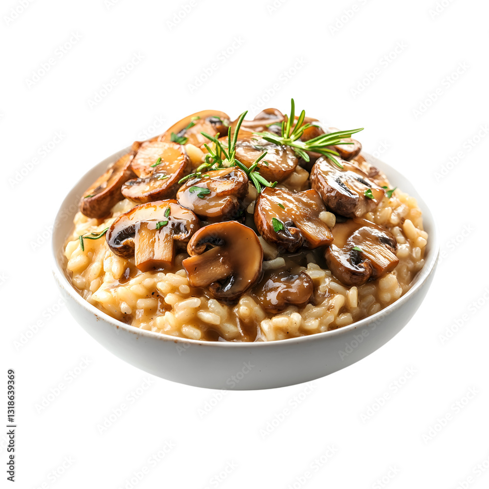 Caramelized Mushroom Risotto Isolated on Transparent Background