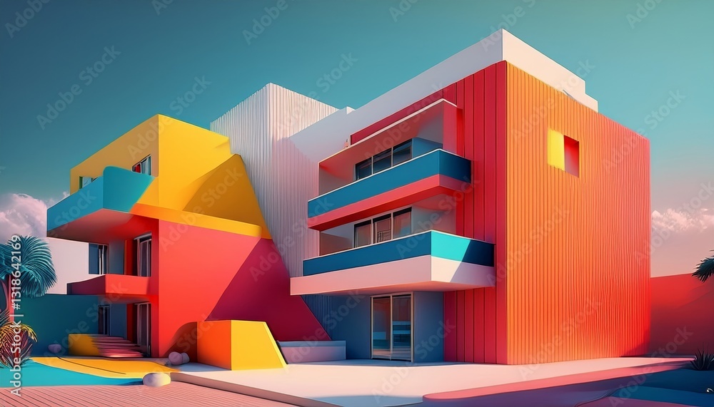 Fototapeta premium render of a modern building in a clean geometry in vibrant colors
