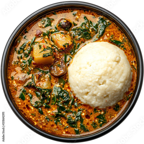 A Bowl of Nigerian Egusi Soup with Ground Melon Seed Isolated on Transparent Background