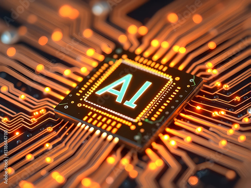 A futuristic AI chip with glowing circuits, symbolizing the rise of artificial intelligence