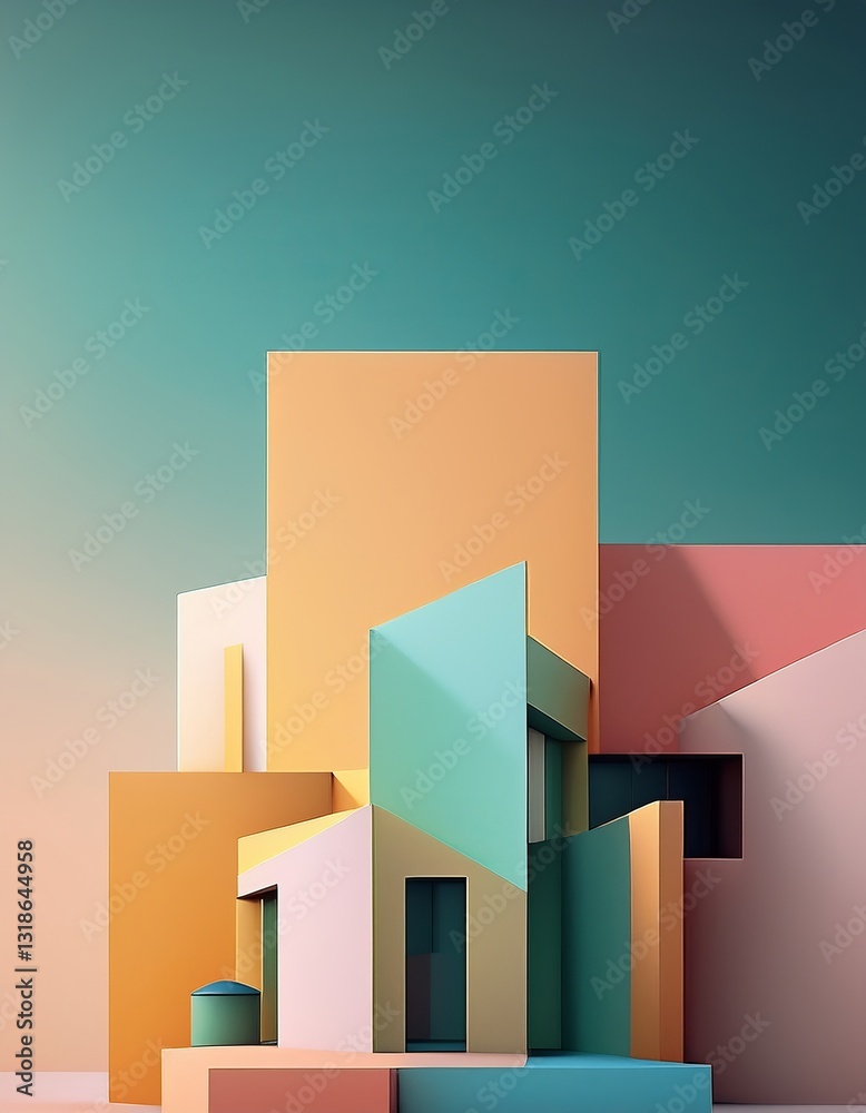Fototapeta premium render of a modern building in a clean geometry in vibrant colors
