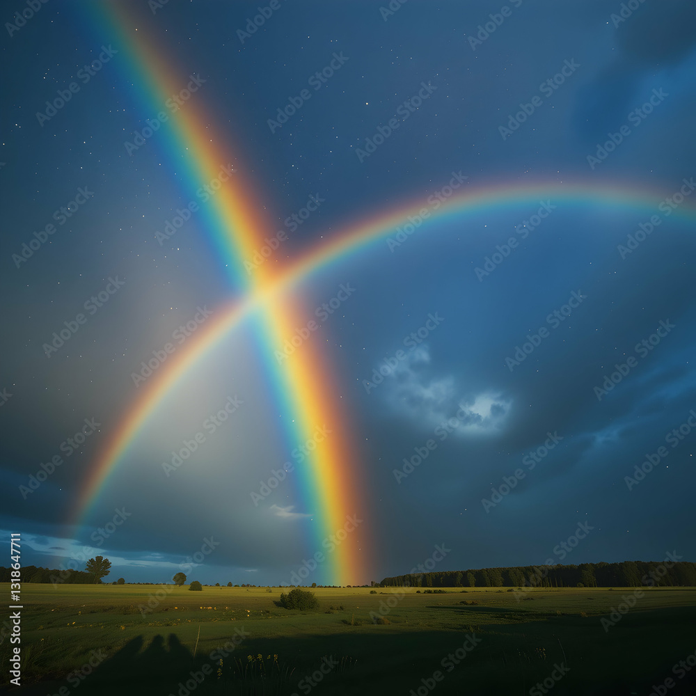 Double Rainbow Night Sky Stunning Nature Photo Double Rainbow Night Sky Stunning Nature Photo