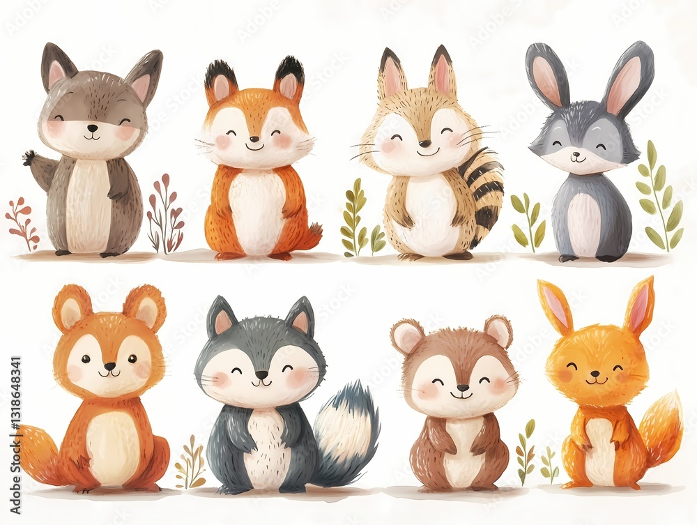 Obraz premium Watercolor set of funny animals 