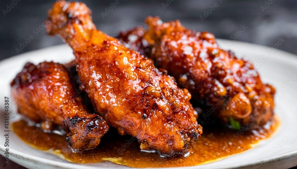 Barbecue chicken wings coated in a tangy glaze, highlighting the crispy skin and tender meat Barbecue chicken wings coated in a tangy glaze, highlighting the crispy skin and tender meat