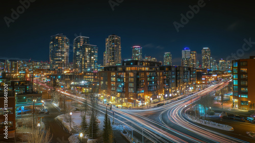 Wallpaper Mural Vibrant nighttime urban skyline with dynamic light trails in modern cityscape Torontodigital.ca