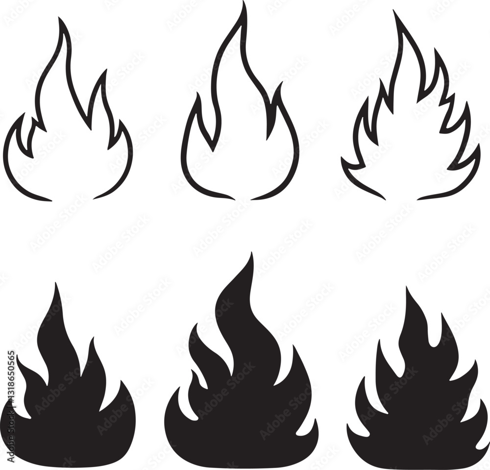 Classic silhouette flame black fire set neo vector Classic silhouette flame black fire set neo vector