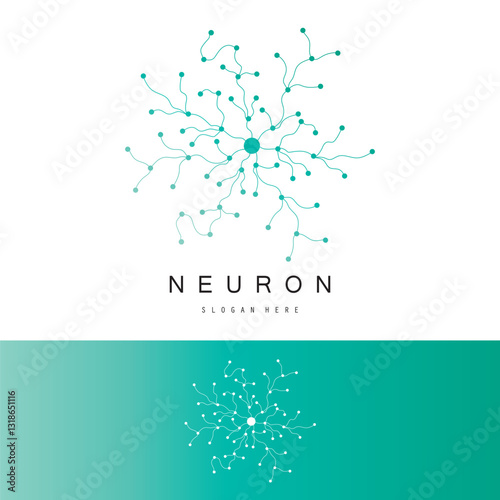 Neuron logo or brain nerve cell logo design, template icon, molecule, atom, brain cell, logo illustration template with vector concept