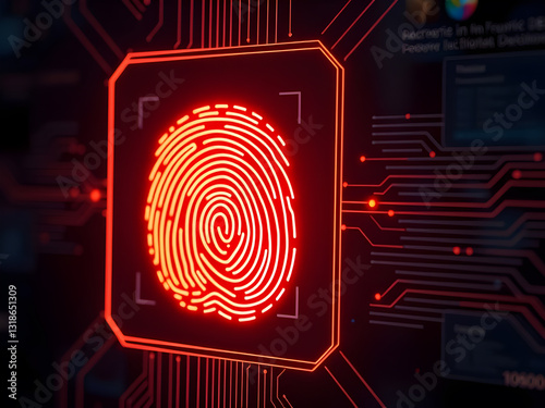A glowing digital fingerprint scan interface, representing cybersecurity and personal data protection