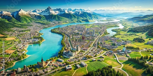Stunning High-Resolution Aerial Photo of Switzerland's Map with Major Cities