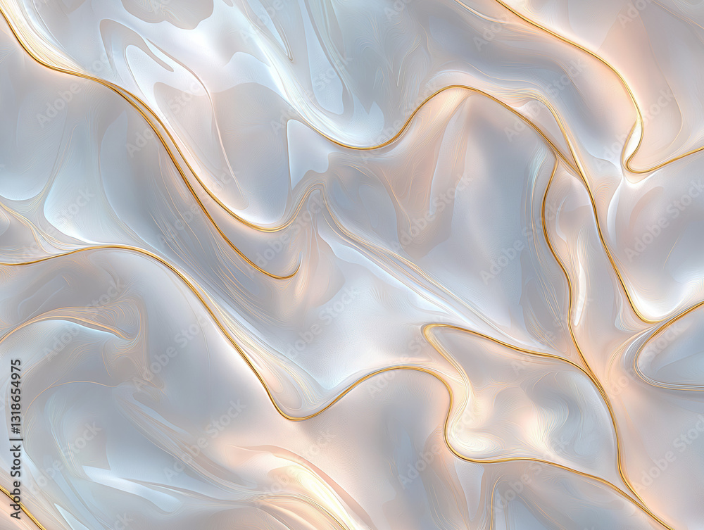 Obraz premium abstract pearly background of petal-like shapes that resemble flowing silk, mother-of-pearl, or translucent glass. These forms overlap and create a sense of depth and movement.