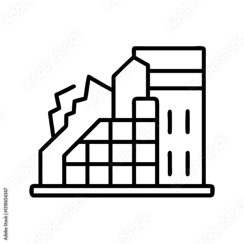 demolished building icon, demolished building line art - simple line art of demolished building, perfect for demolished building logos and icons