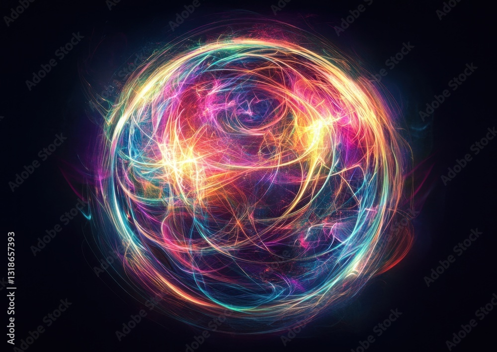 Abstract colorful energy sphere glowing in dark. Abstract colorful energy sphere glowing in dark.
