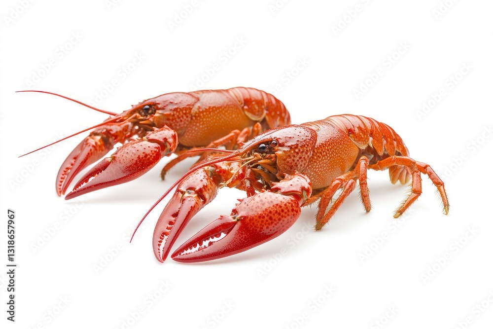 Two Fresh Crawfish Ready for Cooking on a White Background Two Fresh Crawfish Ready for Cooking on a White Background