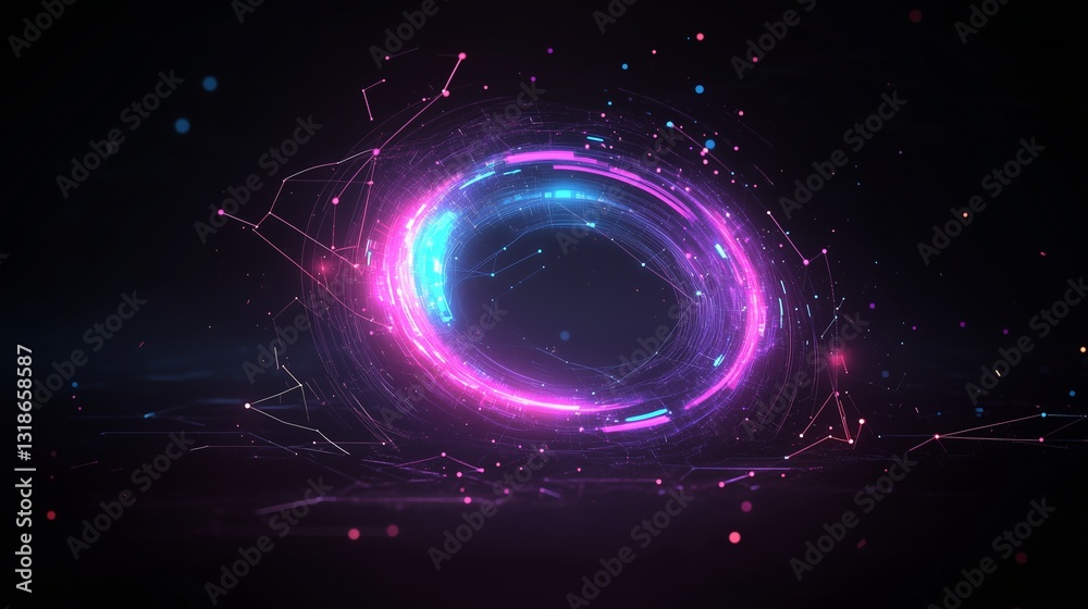 Obraz premium A futuristic digital vortex with swirling, glowing lines and electric blue currents forming a mesmerizing data-driven motion pattern. The interconnected nodes pulse rhythmically, giving a sense of hi