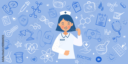 medical uniform with a science-themed background. Concept of healthcare, hospital service, and modern medicine.