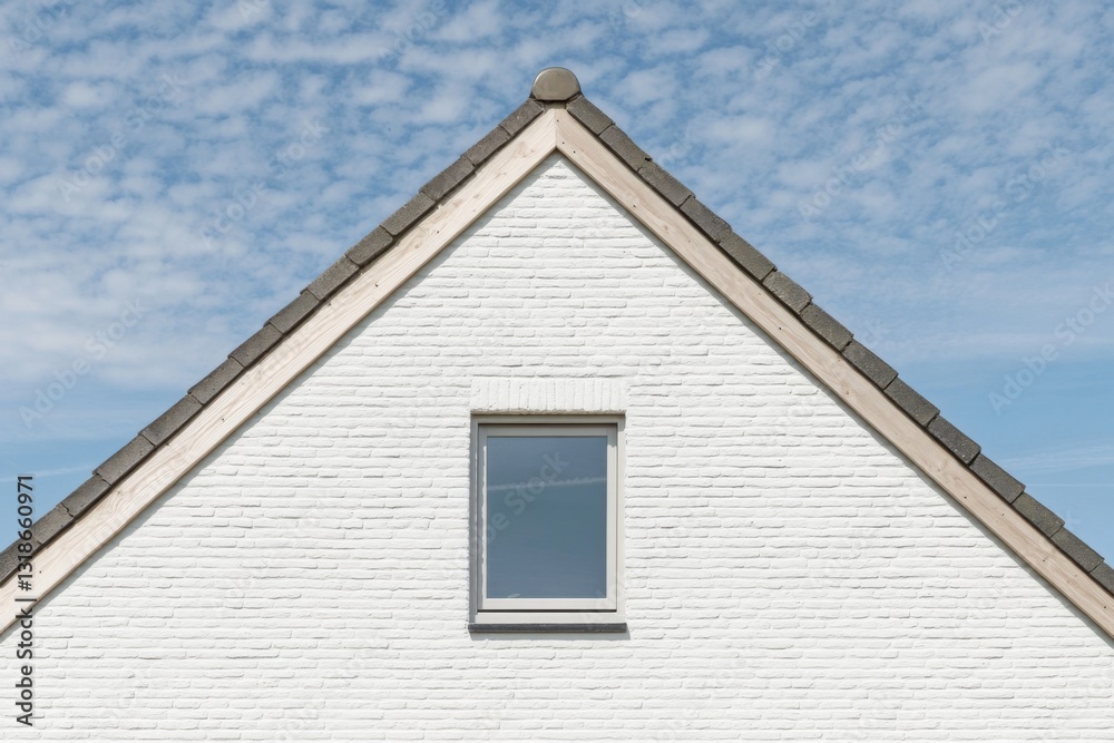 Modern architecture of a house with a minimalistic design showcasing a white brick facade under a bright blue sky with scattered clouds Modern architecture of a house with a minimalistic design showcasing a white brick facade under a bright blue sky with scattered clouds