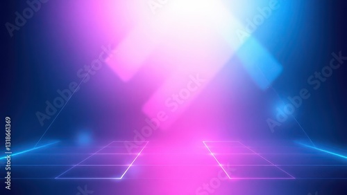 a neon background with a glowing cube and squares