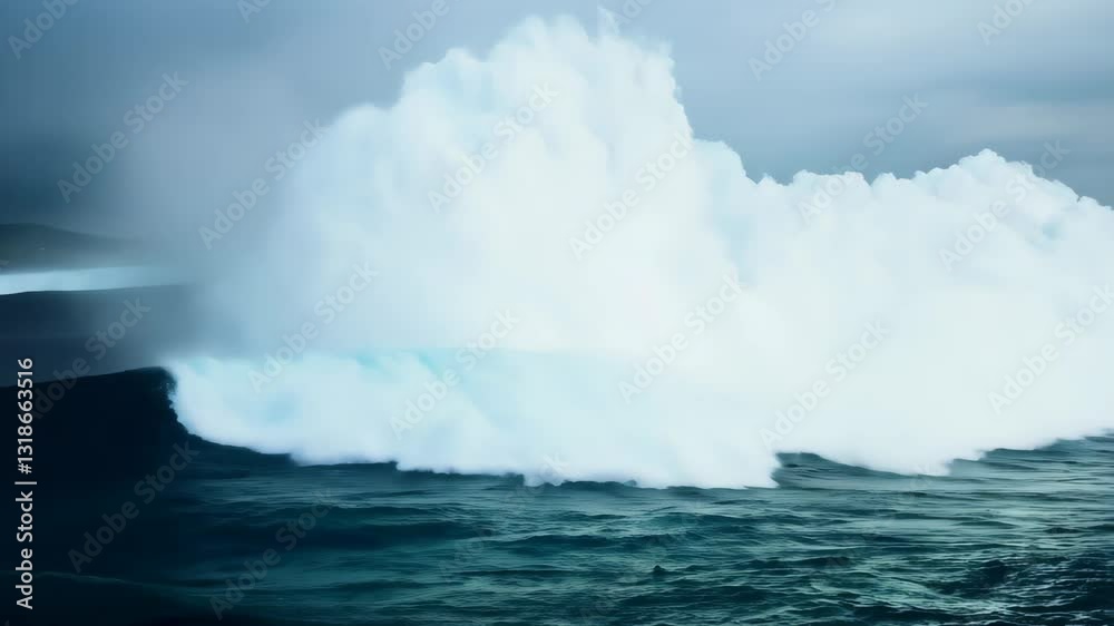 Waves crashing against the shore, creating a dramatic seascape under cloudy skies. Waves crashing against the shore, creating a dramatic seascape under cloudy skies.