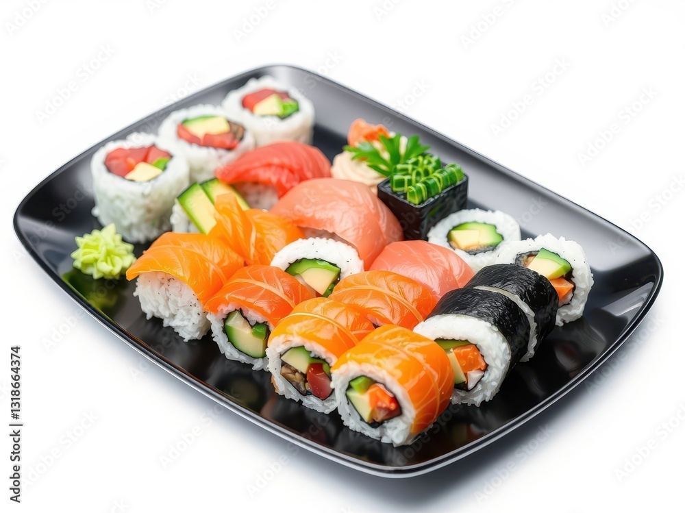 Assorted Sushi Platter on Black Plate