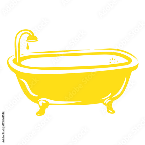 Minimalist yellow clawfoot bathtub icon in outline style