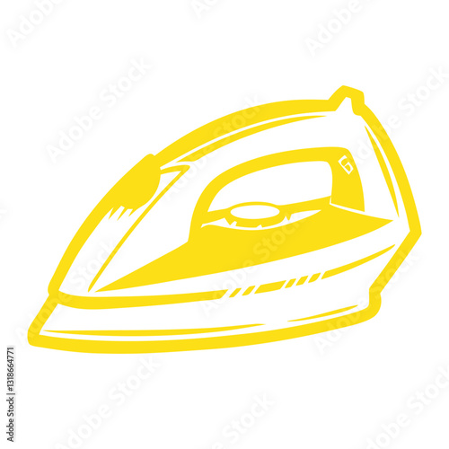 Minimalist yellow steam iron icon in outline style