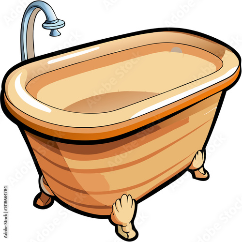 Cartoon clawfoot bathtub with faucet in warm tones