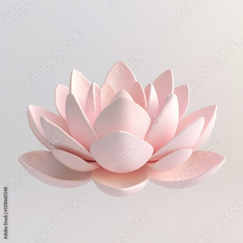 simple 3D lotus flower icon in soft pastel pink floating on reflective surface, creating serene and elegant atmosphere