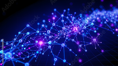 Abstract digital network, futuristic data visualization, artificial intelligence connectivity. Polygon blockchain network, cloud computing technology, futuristic data connectivity