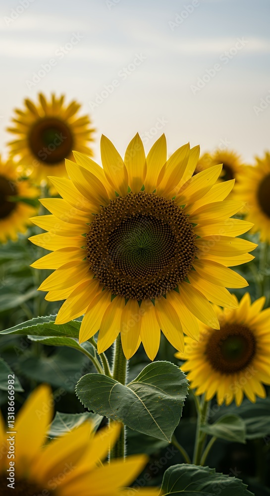 Obraz premium Sunflower Blooming in Field During Daytime with Warm Yellow Petals