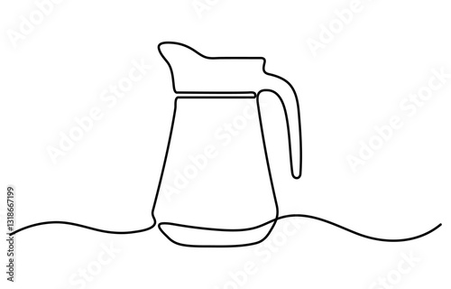 Continuous line drawing of jug. Single line decanter icon. Outline style Vector illustration.  