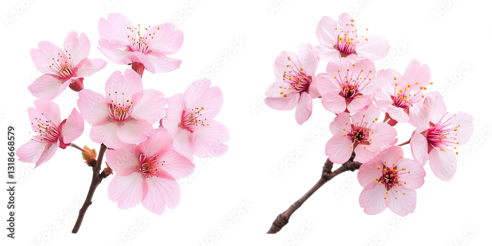 Fototapeta premium Pink cherry blossoms on branches, isolated on transparency background