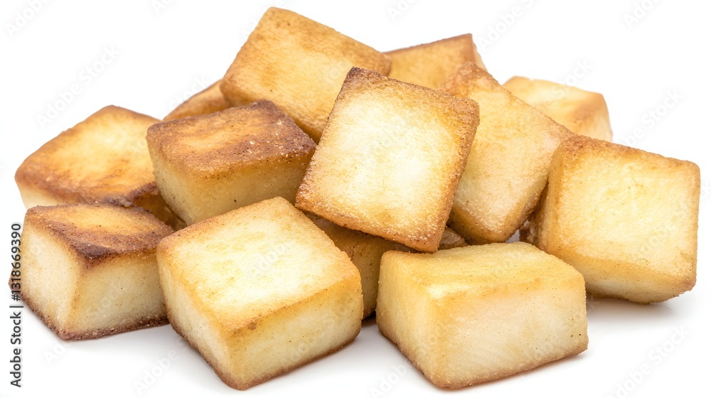 Golden Brown Sugar Cubes Stacked on a White Background Ready to Enhance Your Beverage Experience