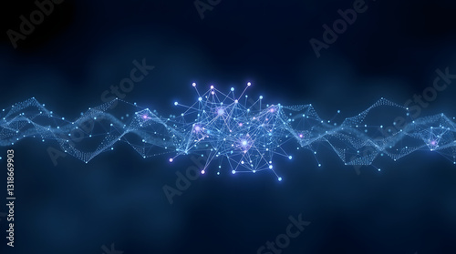 Abstract digital network, futuristic data visualization, artificial intelligence connectivity. Polygon blockchain network, cloud computing technology, futuristic data connectivity