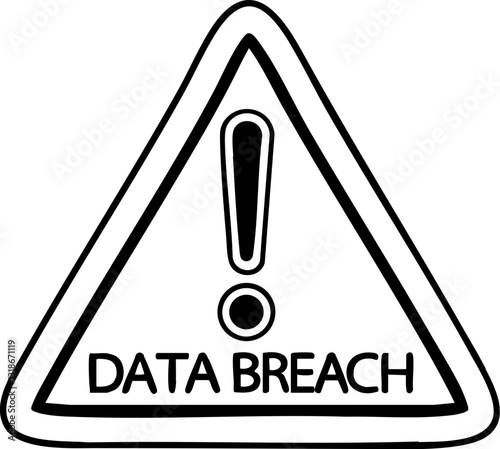 A warning sign indicating a data breach, featuring an exclamation mark and bold text highlighting the term "DATA BREACH.