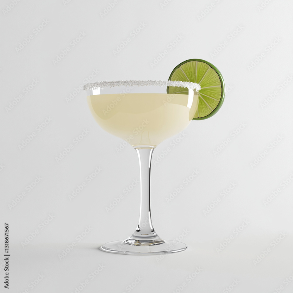 3D rendered margarita cocktail in classic glass with lime slice and sugar rim 3D rendered margarita cocktail in classic glass with lime slice and sugar rim