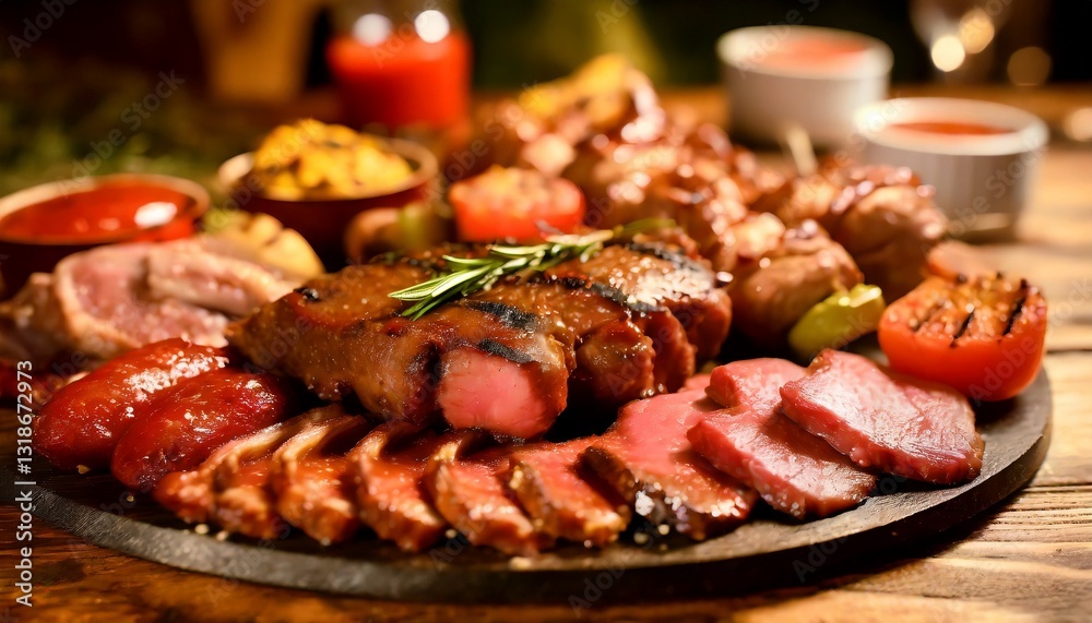 Barbecue mixed platter with an assortment of well-cooked meats Barbecue mixed platter with an assortment of well-cooked meats
