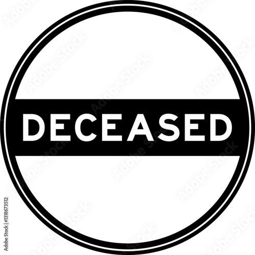 Black color round seal sticker in word deceased on white background