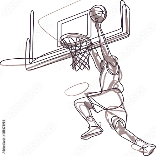 Basketball pencil sketch. Dunk, defense, offense with pencil sketch.